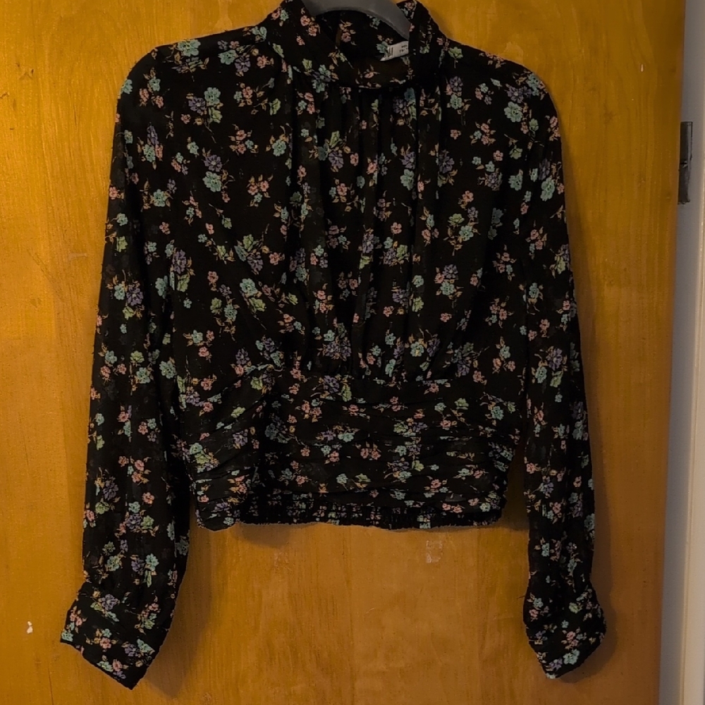 Zara Black Floral Blouse